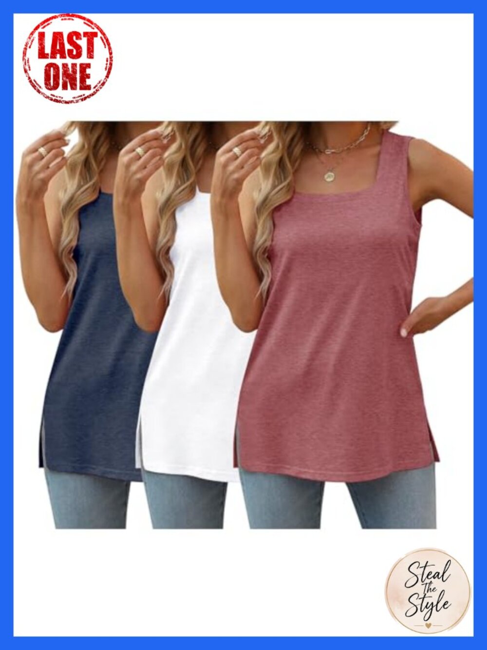 Women's Plus Size Tank Tops 3 Pack Square Neck Sleeveless Tees